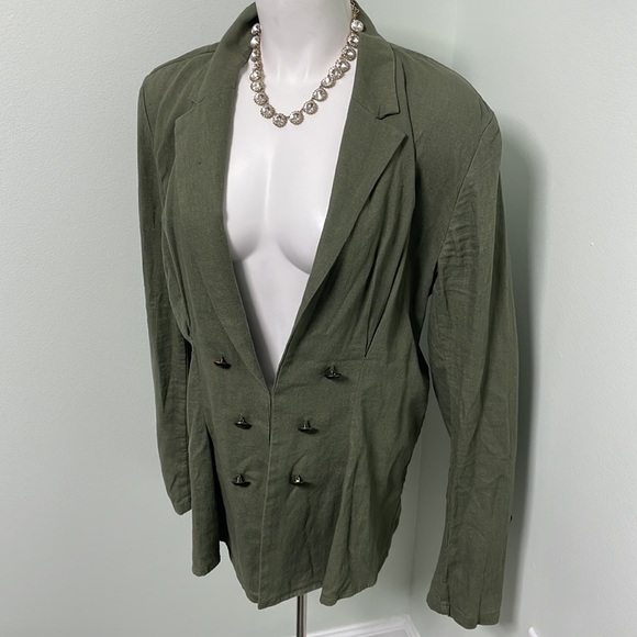 Free People Cinched Waist Linen Blend Blazer Olive Green - Picture 4 of 11